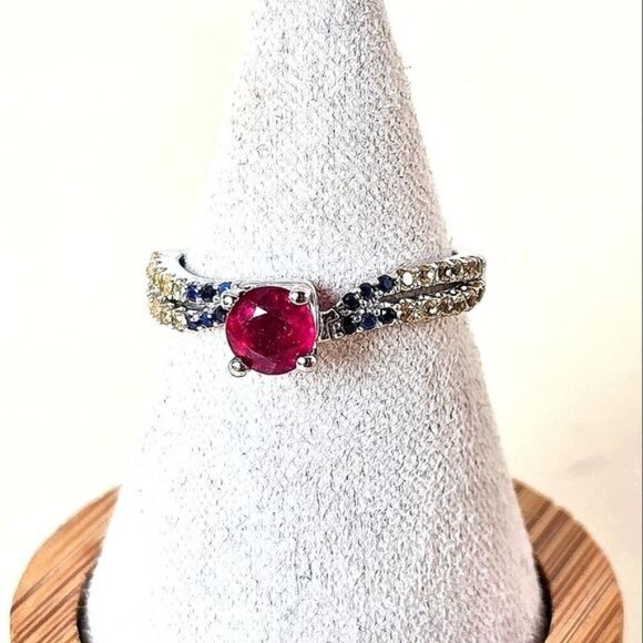 Natural‎ Ruby & Multi-color Sapphire 925 Sterling Silver Ring Sz 5.75 - Picture 4 of 7
